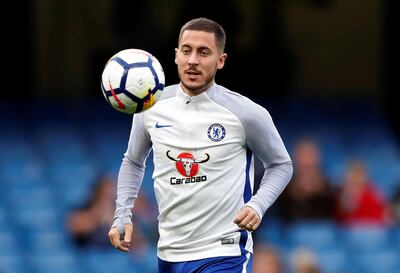 Soccer Football - Premier League - Chelsea vs Manchester City - Stamford Bridge, London, Britain - September 30, 2017  Chelsea's Eden Hazard warms up before the match   Action Images via Reuters/John Sibley  EDITORIAL USE ONLY. No use with unauthorized audio, video, data, fixture lists, club/league logos or "live" services. Online in-match use limited to 75 images, no video emulation. No use in betting, games or single club/league/player publications. Please contact your account representative for further details.