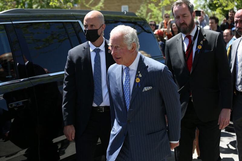 Britain's Prince Charles walks to his car after visiting Ukrainian Orthodox Cathedral Assumption of the Blessed Virgin on May 18, 2022 in Ottawa. AFP