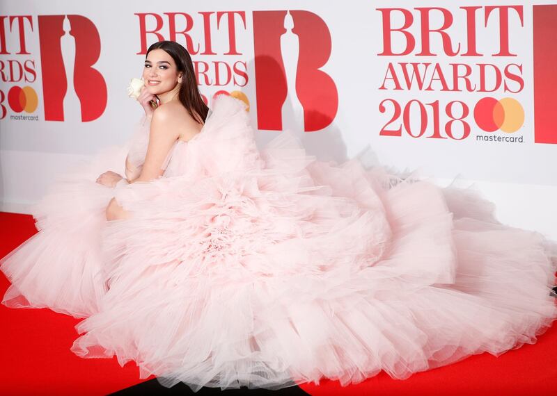 Dua Lipa arrives at the Brit Awards at the O2 Arena in London, Britain, February 21, 2018. REUTERS/Eddie Keogh