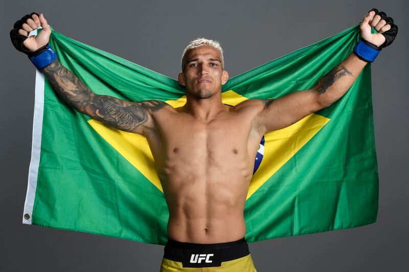 LAS VEGAS, NEVADA - DECEMBER 12:  Charles Oliveira of Brazil poses for a portrait backstage during the UFC 256 event at UFC APEX on December 12, 2020 in Las Vegas, Nevada. (Photo by Mike Roach/Zuffa LLC)
