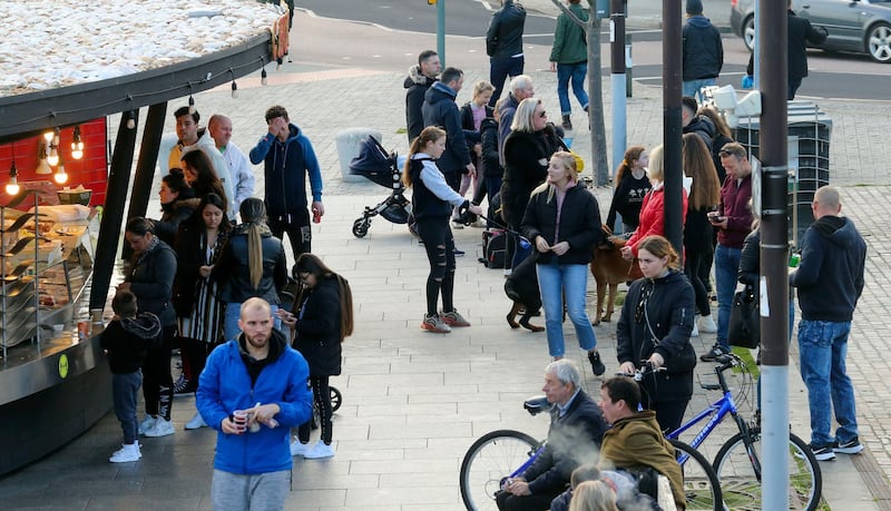 People wait for take away food in Folkestone, Kent. AP Photo