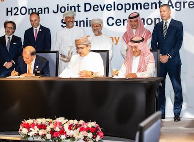 Riyadh's Acwa Power, Oman's OQ and New York-listed Air Products signed a joint development agreement to build a green hydrogen-based ammonia production unit in Oman 