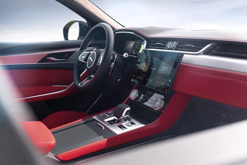 Red furnishings in the F-Pace.