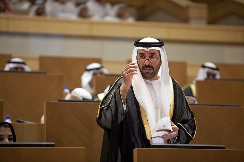 FNC member Ahmed Al Shamsi, from Ajman, addresses the council session. Silvia Razgova/The National 