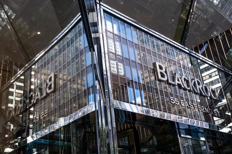 Signage is displayed at the entrance to BlackRock Inc. headquarters in New York, U.S, on on Sunday, July 12, 2020. BlackRock is scheduled to release earnings figures on July 17. Photographer: Jeenah Moon/Bloomberg