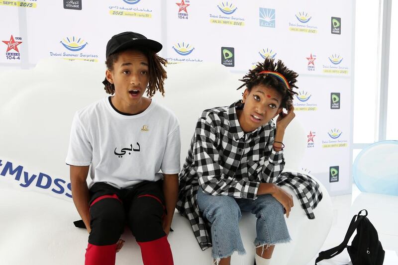 Jaden Smith, left, and Willow Smith during the DSS press conference at Burj Khalifa in Dubai. Pawan Singh / The National 