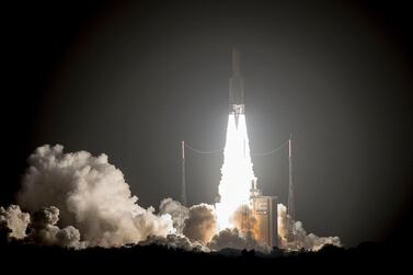 The Ariane 5 rocket carrying Al Yah 3 blasts off from French Guianalast January. P. Piron / EPA