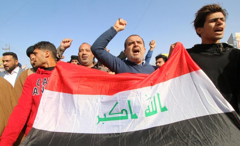 Iraqis shout slogans against US president Donald Trump's decision to recognise Jerusalem as the capital of Israel, during a protest in Basra on December 8, 2017. Essam Al Sudani / Reuters