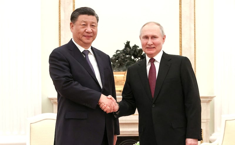 China's President Xi Jinping with Russian President Vladimir Putin in Moscow. Reuters
