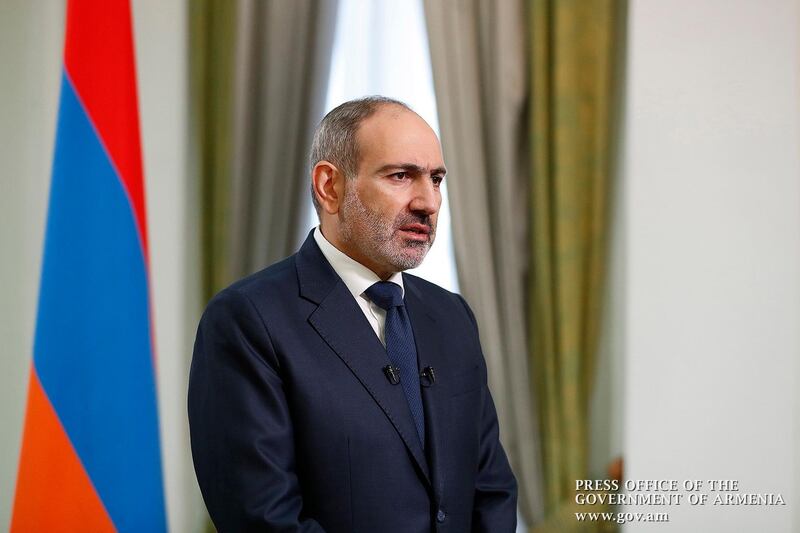 epa08816299 A handout photo made available by the press office of the Armenian Government shows Armenian Prime Minister Nikol Pashinyan during his address to the nation in Yerevan, Armenia, 12 November 2020. The unrest and protest erupted in Yerevan on 10 November 2020 after Armenian Prime Minister and Presidents of Azerbaijan and Russia signed a trilateral statement announcing the halt of ceasefire and all military operations in the Nagorno-Karabakh conflict zone.  EPA/ARMENIA GOVERNMENT PRESS OFFICE HANDOUT MANDATORY CREDIT HANDOUT EDITORIAL USE ONLY/NO SALES