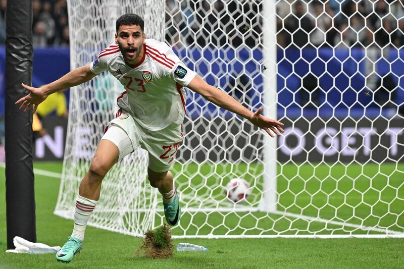 UAE's Sultan Adil celebrates after scoring. AFP