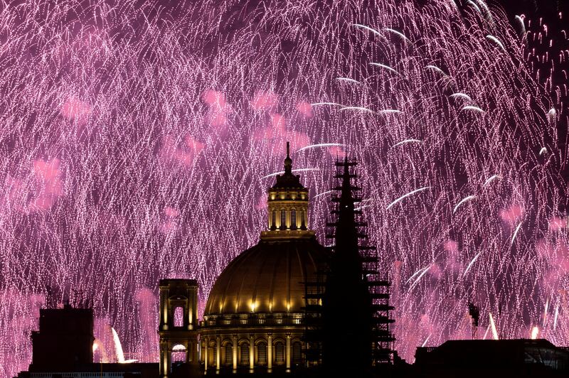 St Paul's Anglican Pro-Cathedral and the dome of the Basilica of Our Lady of Mount Carmel during the Malta International Fireworks Festival in Valletta. Reuters