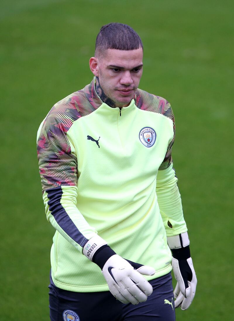 Manchester City goalkeeper Ederson during the training on Monday. PA