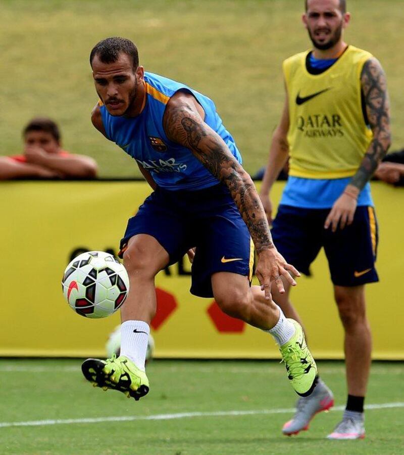 Barcelona forward Sandro Ramírez controls the ball during a light training session the LA suburb of Carson, California on Monday ahead of a friendly with LA Galaxy. Mark Ralston / AFP