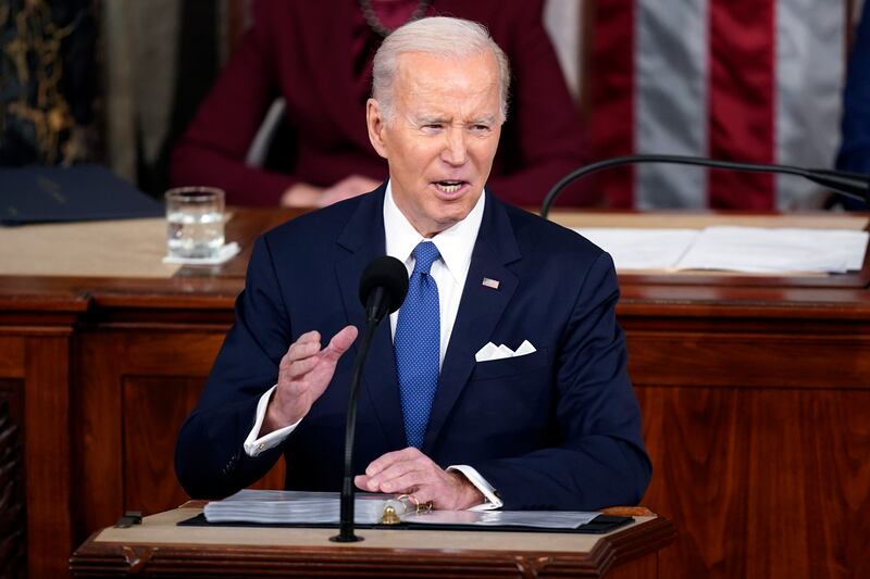 US President Joe Biden delivers the State of the Union address to a joint session of Congress at the Capitol on Tuesday. AP