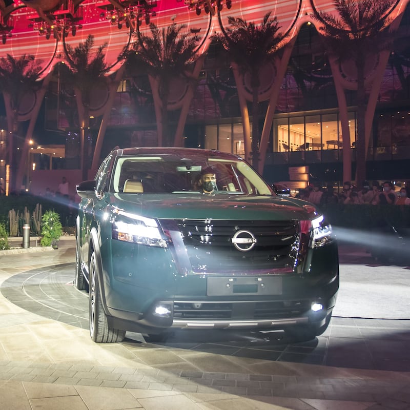 The 2022 Nissan Pathfinder on display at Expo 2020.