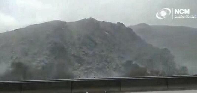 Another video showed torrential downpours at Wadi Helo in Sharjah.