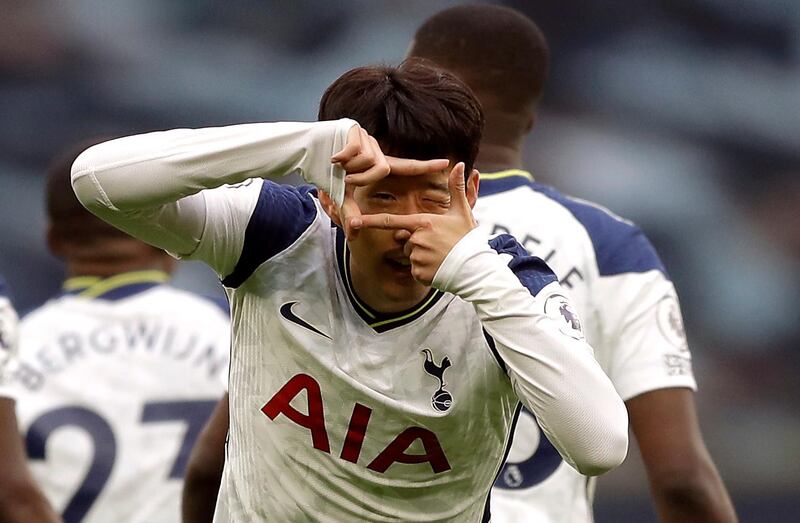 Tottenham Hotspur's Son Heung-min celebrates scoring his side's first goal. PA