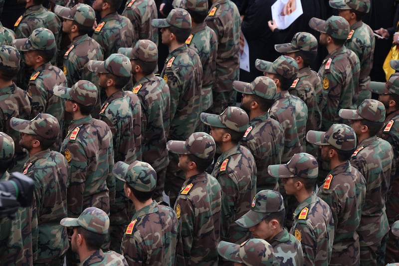 Cadets from Iran's Islamic Revolutionary Guard Corps at a funeral for one of the force's commanders in 2023. AFP
