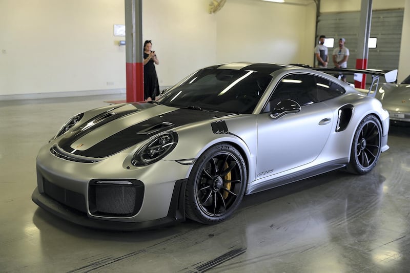 DUBAI, UNITED ARAB EMIRATES, August 31 – 2018 :- Porsche GT2 RS at the Dubai Autodrome in Dubai. Members and Guests of the Ninth Degree supercars club driving their cars during the Ninth Degree supercars club meet held at Dubai Autodrome in Dubai. ( Pawan Singh / The National )  For Motoring. Story by Adam Workman