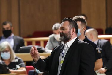 Greek Member of the European Parliament and a former member of Golden Dawn Ioannis Lagos attends the trial of leaders and members of the Golden Dawn in a court in Athens Reuters