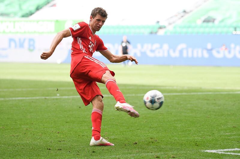 Bayern Munich's Thomas Muller scores his team's fourth goal. EPA