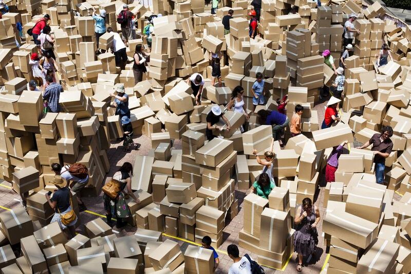 Children and adults can sign up for We Built This City, by Polyglot Theatre, a free-for-all event that involves building structures from cardboard boxes, now at New York University Abu Dhabi. Photo by Ponch Hawkes