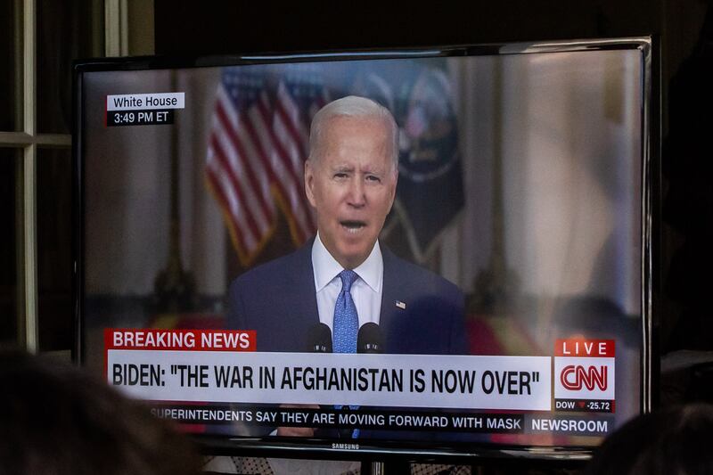 US President Joe Biden addresses the nation on the US exit from Afghanistan after a failed 20-year war that he had vowed to end but whose chaotic last days are now overshadowing his presidency.  AFP