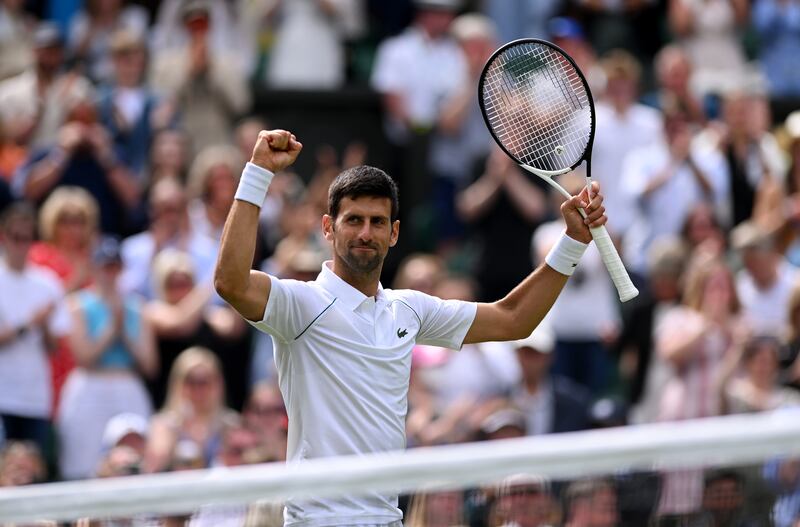 Novak Djokovic victory in his second round match against Thanasi Kokkinakis of Australia on day three of Wimbledon 2022 at All England Club on June 29, 2022. Getty