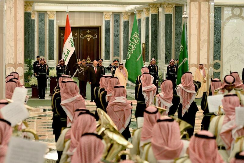 Saudi Arabia's King Salman bin Abdulaziz meets with Iraq's President Barham Salih during an official reception ceremony in Riyadh. Reuters