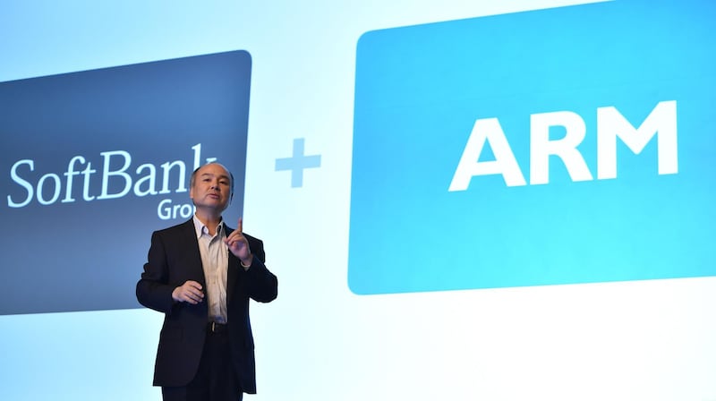 (FILES) This file picture taken on July 28, 2016 shows SoftBank Group Representative Masayoshi Son speaking at a press conference to announce the company's financial results in Tokyo. Japan's SoftBank Group said on September 14 it is selling British chip designer Arm to US chip company NVIDIA for up to 40 billion USD, potentially creating a new giant in the industry. - XGTY
 / AFP / Kazuhiro NOGI / XGTY
