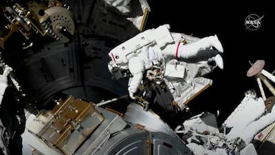 Astronauts conduct a spacewalk to replace a faulty antenna on the International Space Station in 2021. Photo: Nasa 