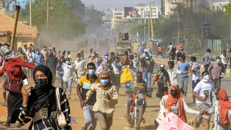 Protesters in Khartoum mark the fourth anniversary of the start of the uprising that ousted long-time autocrat Omar Al Bashir in April 2019. AFP