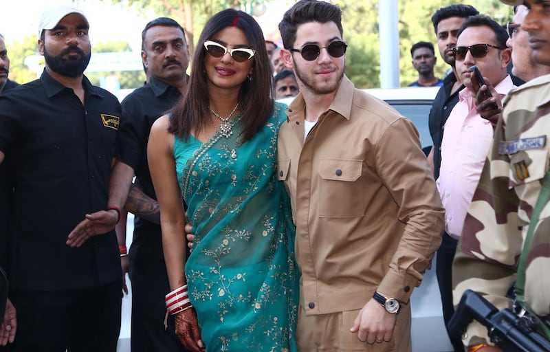 Priyanka has the red sindoor mark on her forehead, which indicates that she is definitely married. They celebrated with both Hindu and Christian ceremonies over the weekend. Photo: EPA
