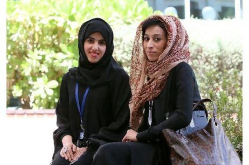 "This time is not the same as before. Women now are very important," said Maryam Mohammed, a business and IT student, right, with her classmate Mariam Baniyas at the Insight Dubai conference.