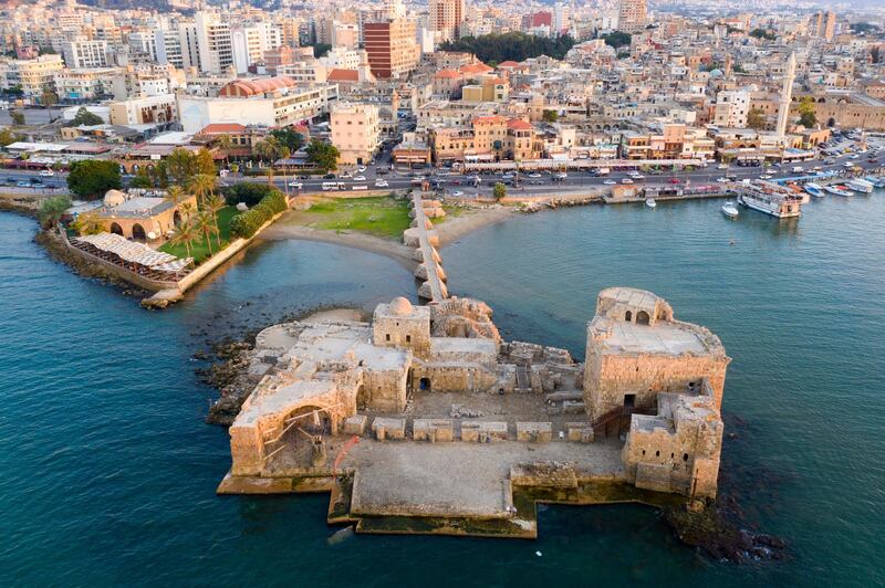 An aerial view taken with a drone showing Sidon's Sea Castle in Sidon (Saida) south Lebanon.  EPA