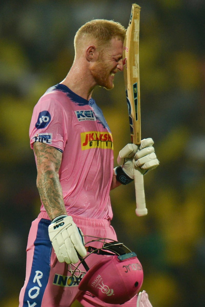 Rajasthan Royals cricketer Ben Stokes gestures after loosing his wicket during the Indian Premier League (IPL) Twenty20 cricket match between Chennai Super Kings and Rajasthan Royals at the MA Chidhambaram Stadium in Chennai on March 31, 2019. (Photo by ARUN SANKAR / AFP) / IMAGE RESTRICTED TO EDITORIAL USE - STRICTLY NO COMMERCIAL USE