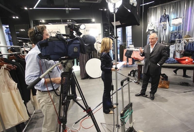 Philip Green speaks during a television interview at a new Topshop store in London in 2010. Bloomberg