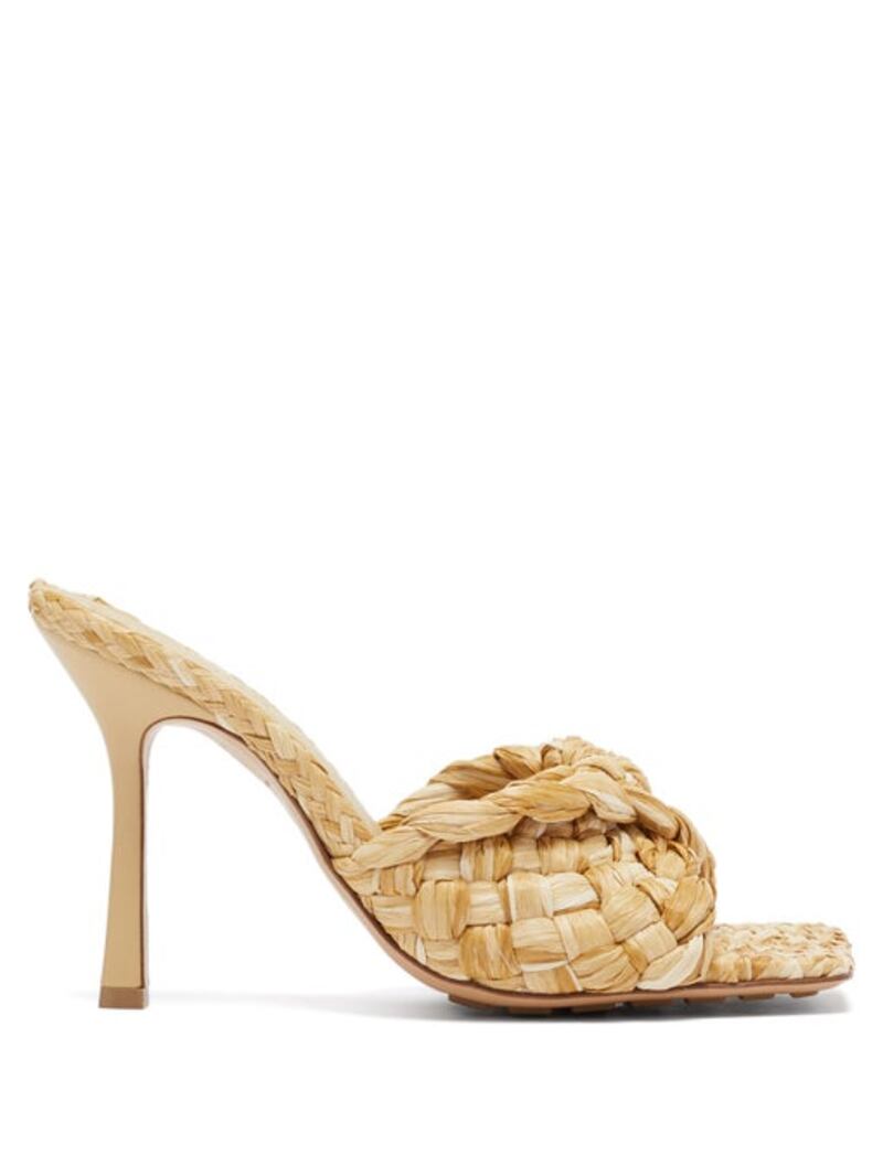 Raffia and leather mule, Dh3,995, Bottega Veneta. Photo: Bottega Veneta