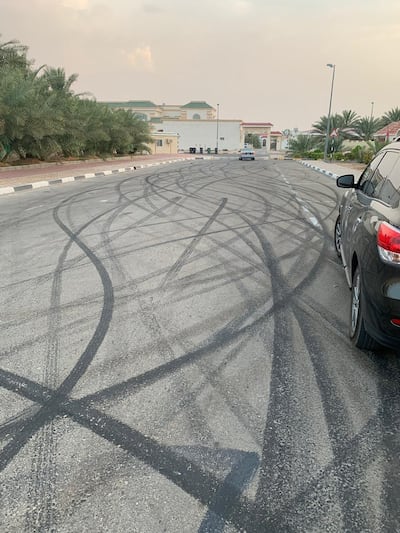 The marks left on the road after the driver's antics in Al Ain. Courtesy Abu Dhabi Judicial Department
