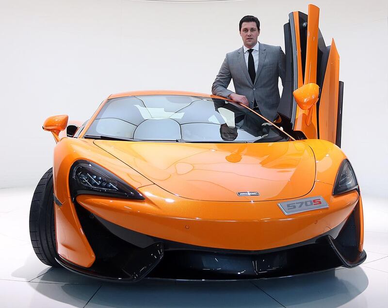 Andreas Bareis, managing director, McLaren Middle East & Africa, with the new 570S at the McLaren showroom in Dubai  Satish Kumar / The National