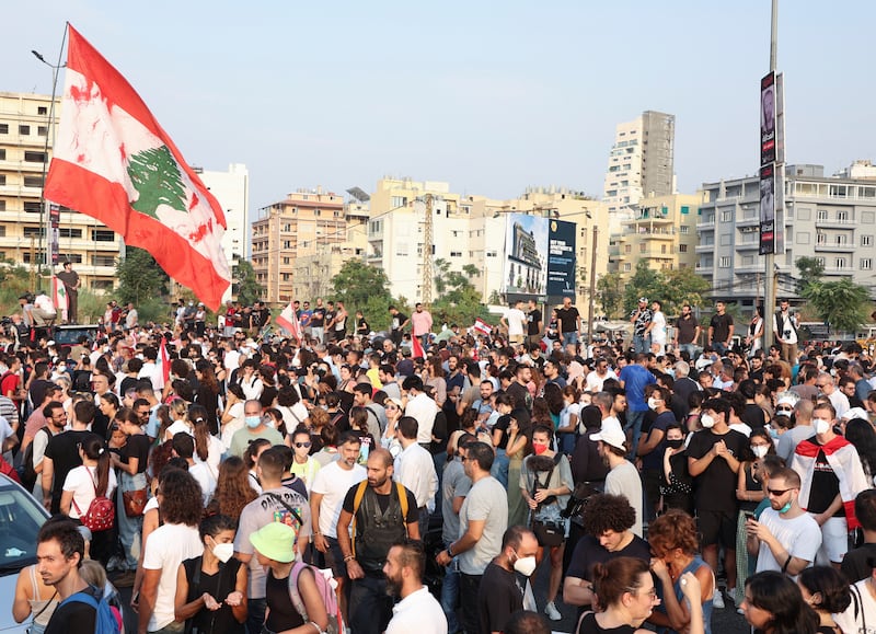 Demonstrators gather as Lebanon marks the second anniversary of the Beirut port explosion. Reuters