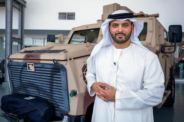 Nimr's chief commercial officer Khaled Al Zaabi with one of the company's armoured military vehicles. Victor Besa / The National