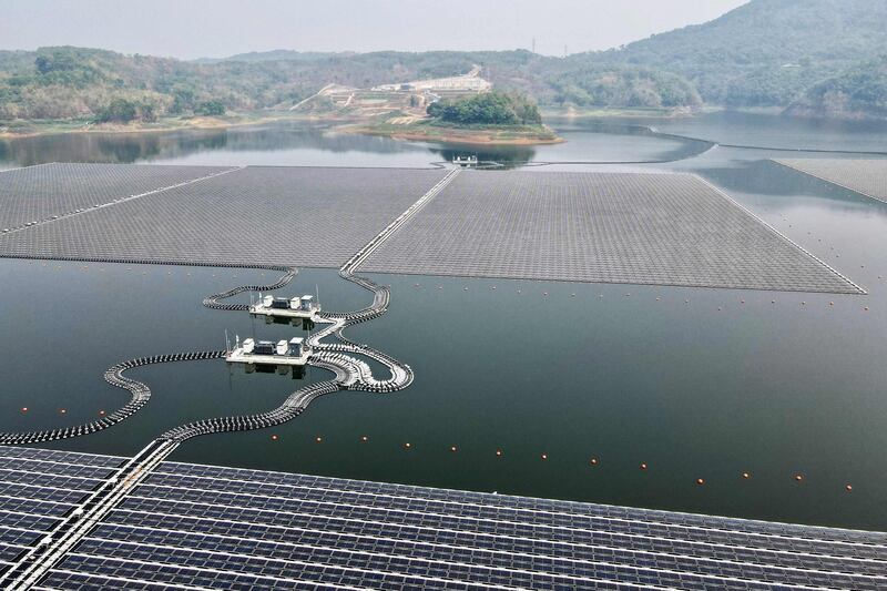 The newly built floating solar power plant at Cirata reservoir in Indonesia. AFP