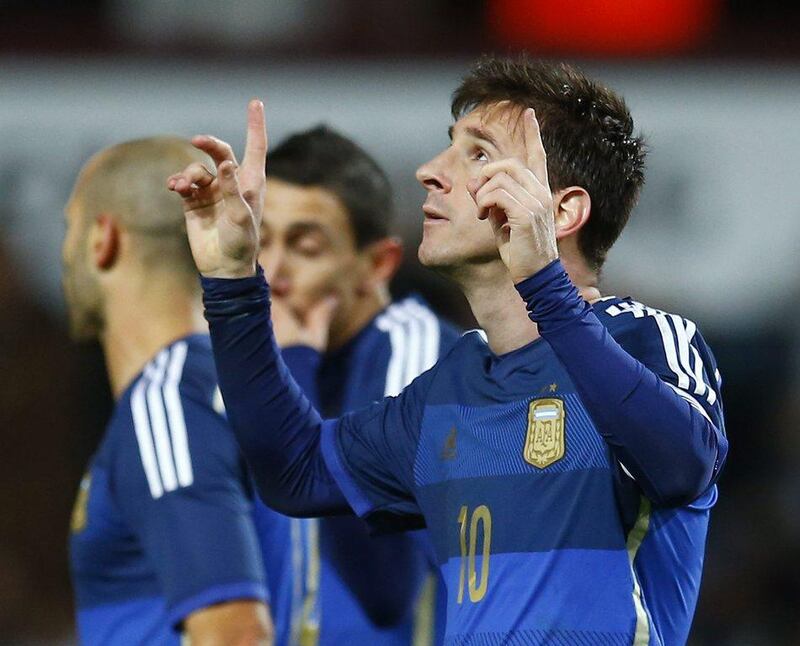 Argentina's Lionel Messi celebrates his goal from a penalty against Croatia in an international friendly victory in London on Wednesday night. Eddie Keogh / Reuters / November 12, 2014 