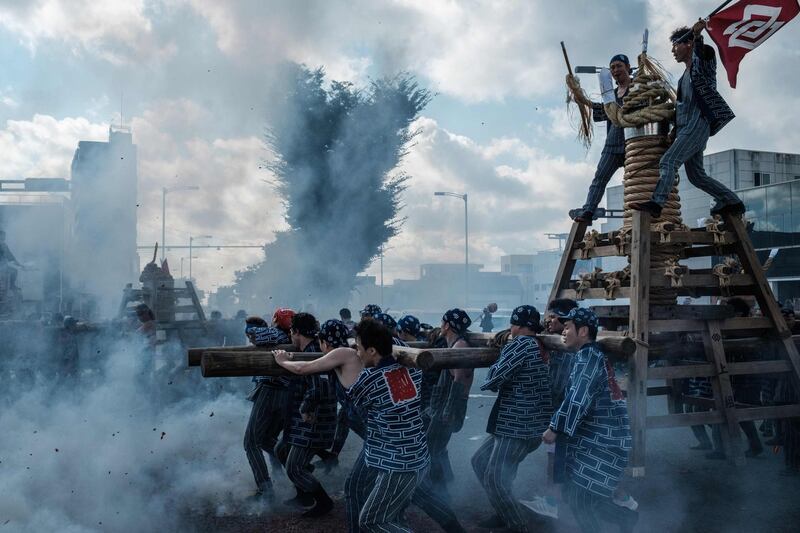 Fireworks make their way to the Yoshida Shrine. AFP