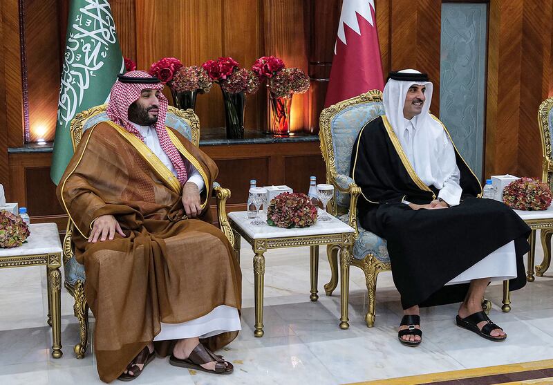 Sheikh Tamim Al Thani receives Saudi Crown Prince Mohammed bin Salman in the capital Doha.  Saudi Arabia's de facto ruler Prince Mohammed was in Qatar as part of a Gulf tour. This was his first visit since the two countries severed ties four years ago. AFP