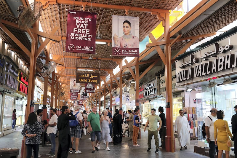 Tourists at the Gold Souk in Deira. Dubai has been recording a surge in tourism numbers. Pawan Singh / The National