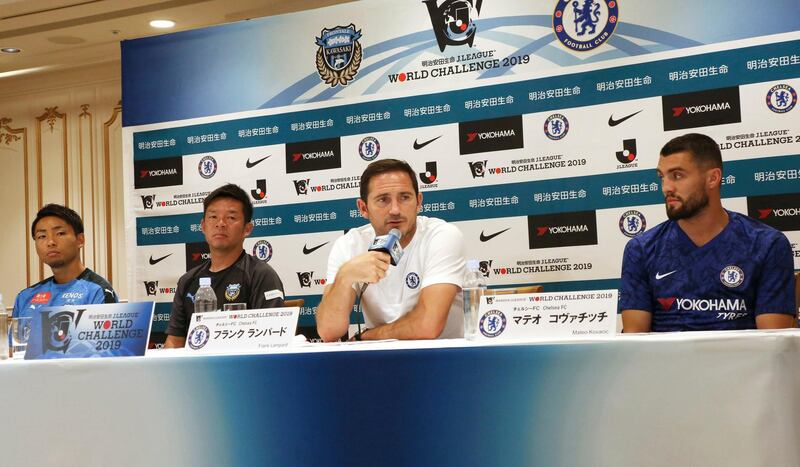 Chelsea manager Frank Lampard speaks to the media during a press conference in Yokohama, near Tokyo. AP Photo