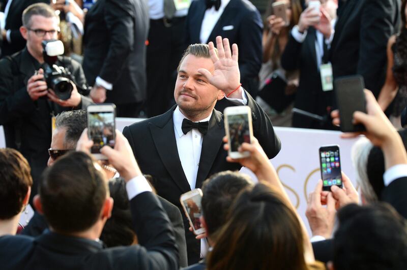 Leonardo DiCaprio arrives in Los Angeles for the Oscars. For this event, he wasn't "on location". (Photo by Al Powers/Invision/AP)